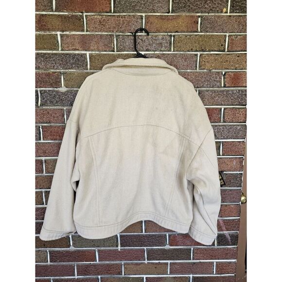 TIME AND TRU Womens Large Oversized Shacket Shirt Jacket Cream Button Wool Blend - Picture 5 of 6